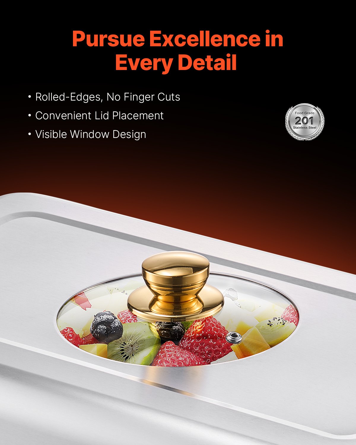 Stainless Steel Chafing Dish Set - 4 Qt Half Size, Gold Finish - 2 Pack