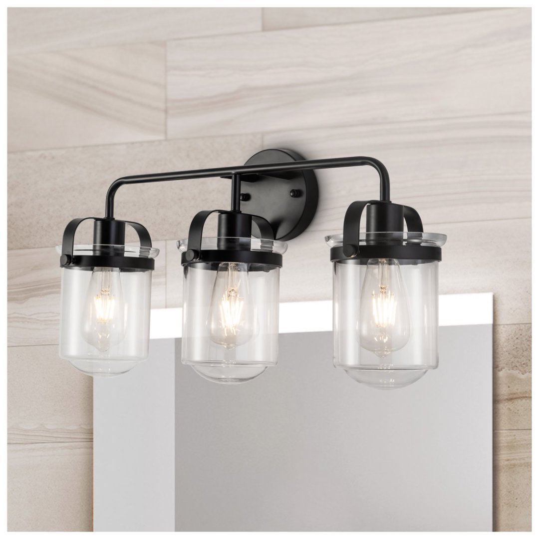 Modern Black Glass Sconce Light Fixture for Bathroom & Living Room - E26 Socket, Indoor Use