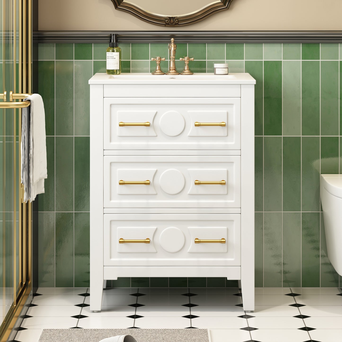 24-Inch Bathroom Vanity with Ceramic Sink Combo - White