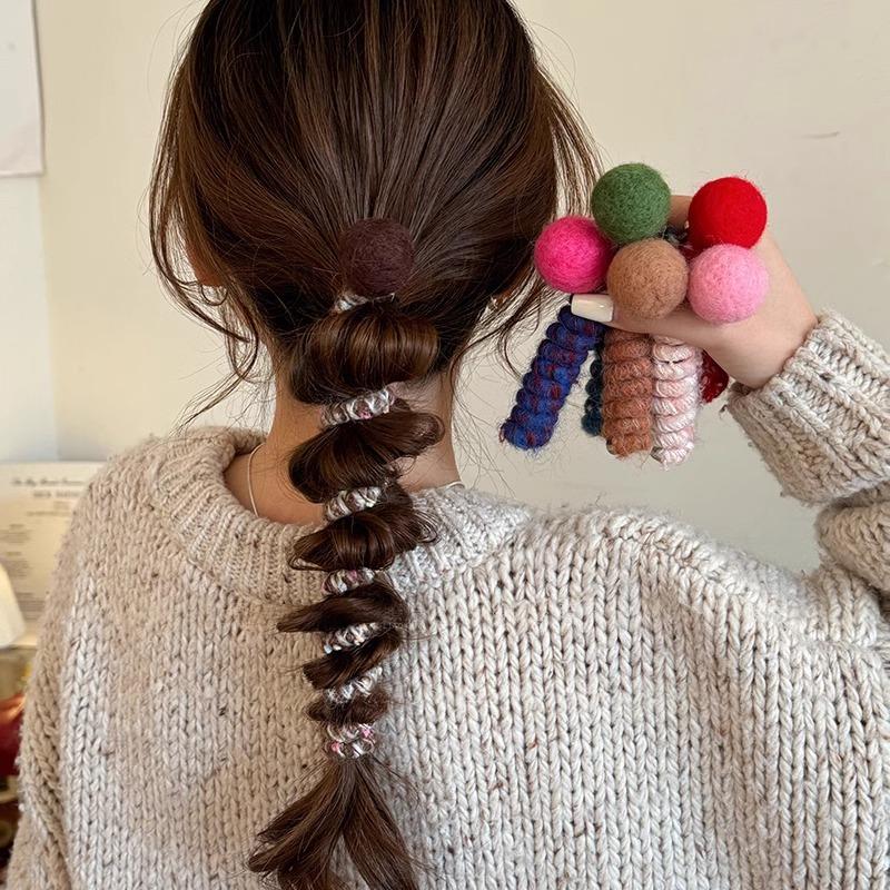 Pom-Pom Phone Cord Hair Tie - Elastic Korean Style