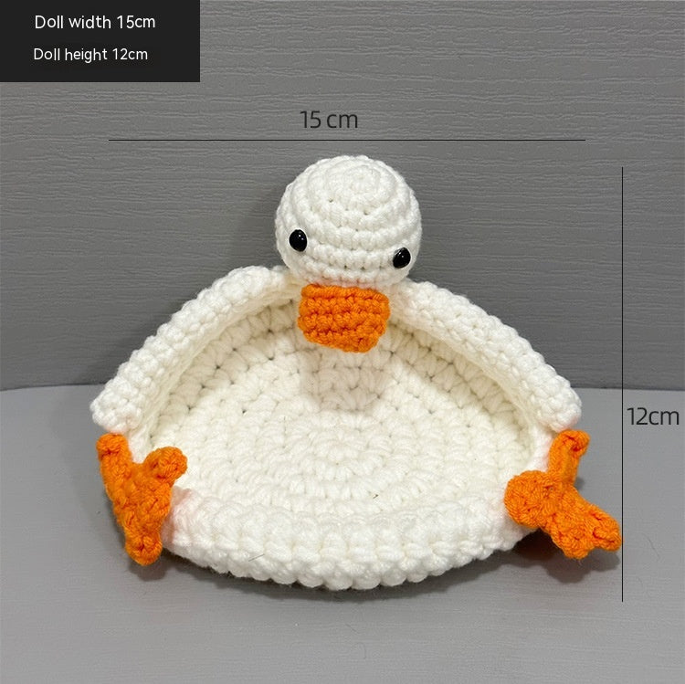 Crocheted Cartoon Duck & Panda Polyester Teacup Coaster Set - Heat Insulation