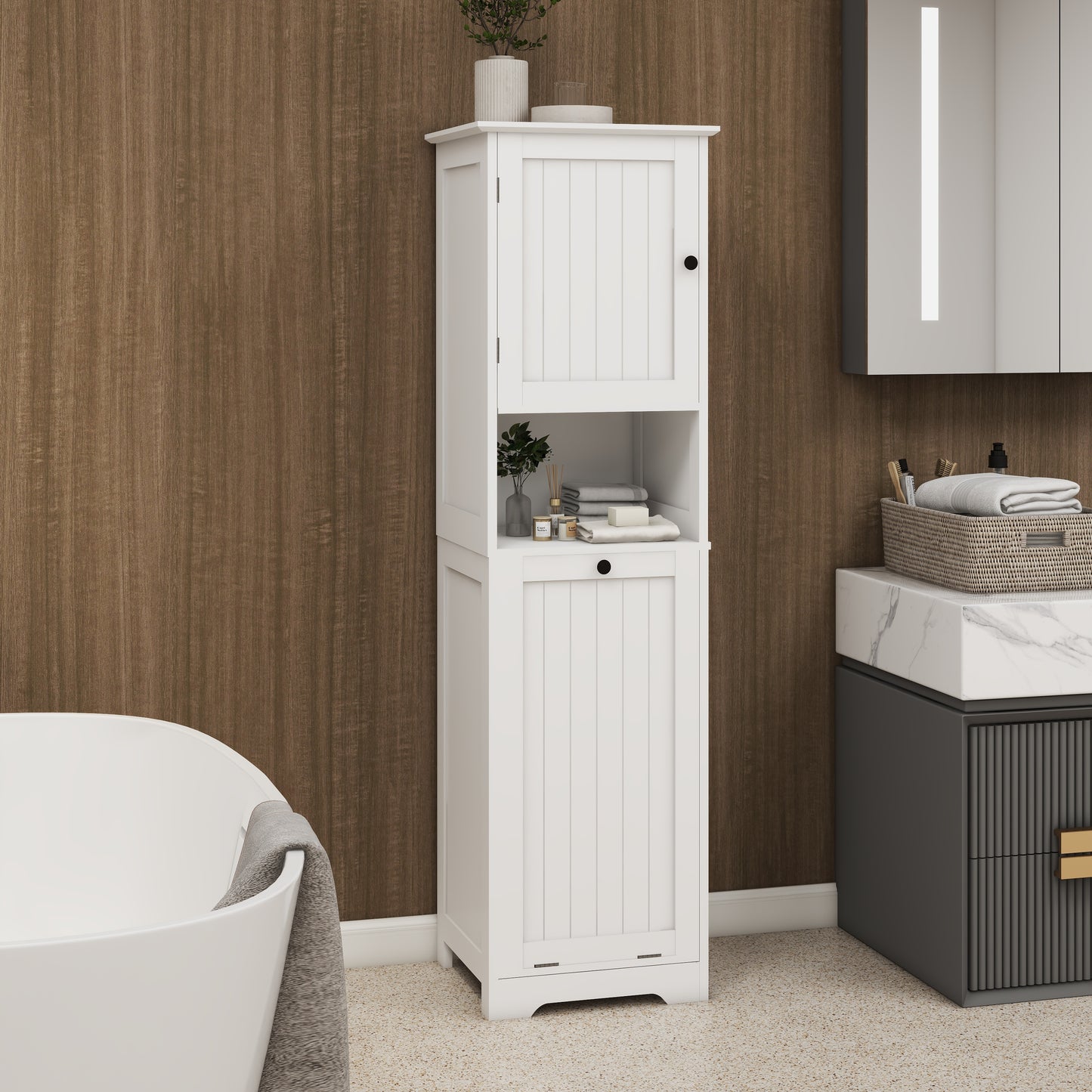 One-Door Tilt-Out Laundry Sorter Cabinet - White MDF