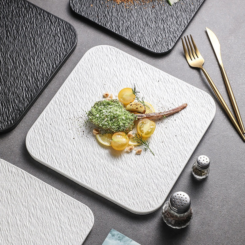 Ceramic Flat Plate Set - Nordic Style Rock Pattern Kitchen Dishware