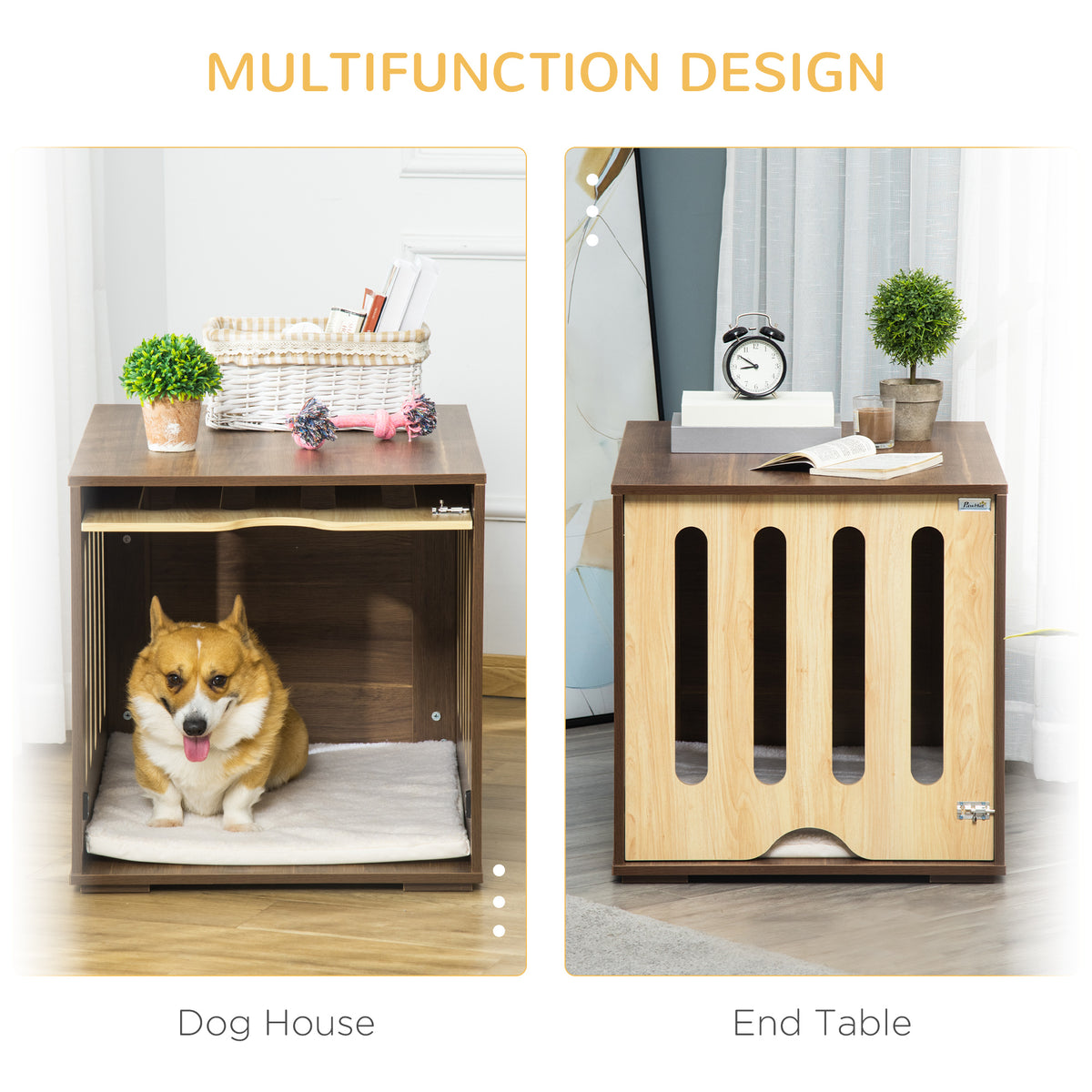 Furniture Style Dog Crate End Table with Removable Foam Cushion - Brown