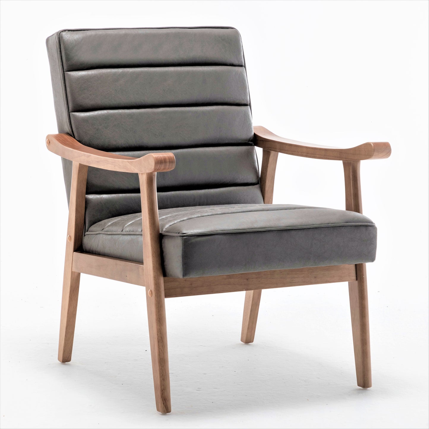 Mid-Century Modern Accent Chair, Solid Wood Frame Leather Look
