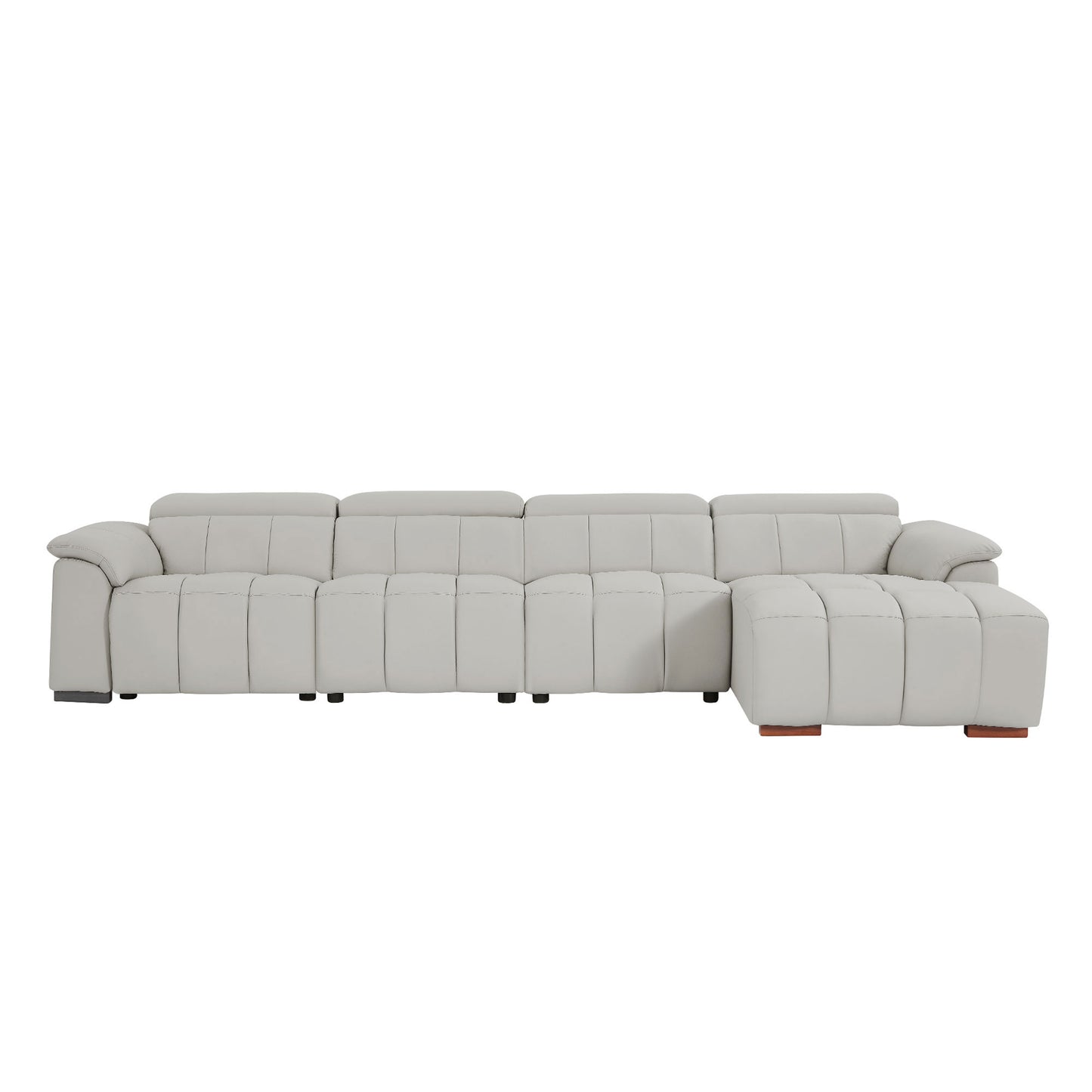 Modern 4-Seater Reclining Sofa - Light Grey Genuine Leather