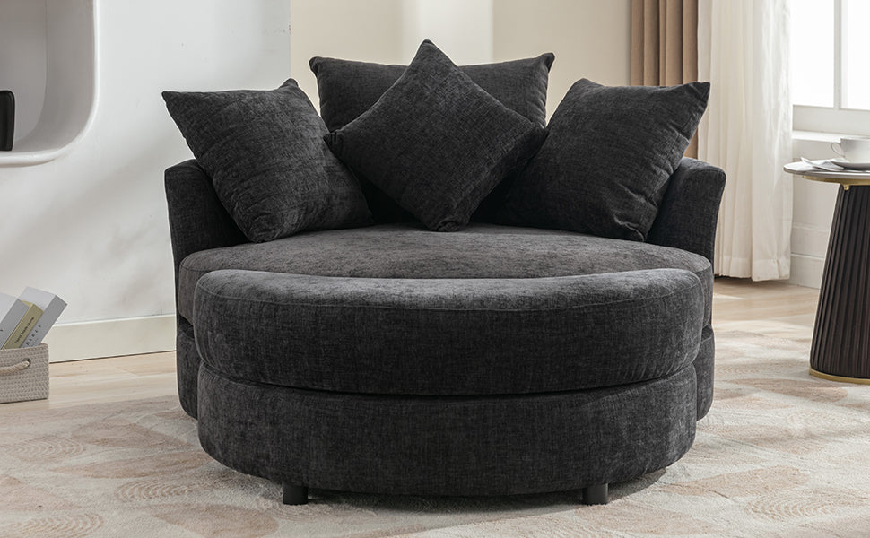 360° Swivel Accent Barrel Chair with Storage Ottoman & 4 Pillows - Gray