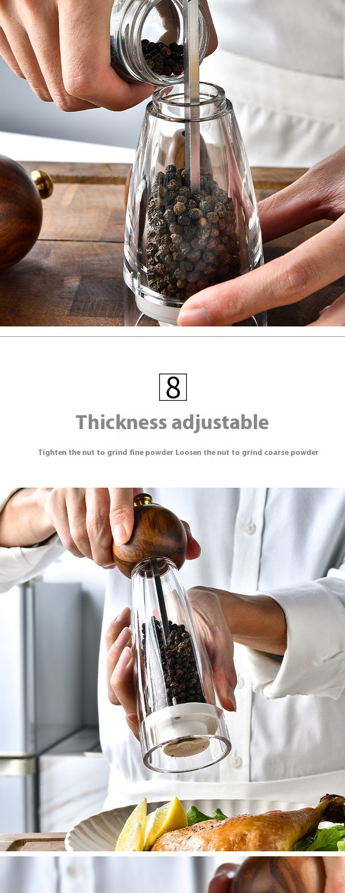 Manual Pepper Grinder with Acrylic or Stainless Steel Options - Kitchen Spice Mill