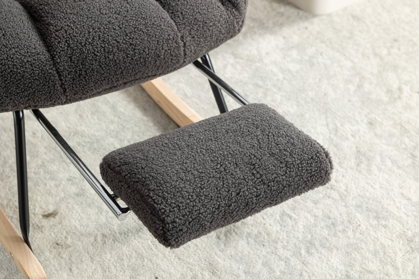 Modern Teddy Fabric Rocking Chair with Adjustable Footstool - Dark Gray
