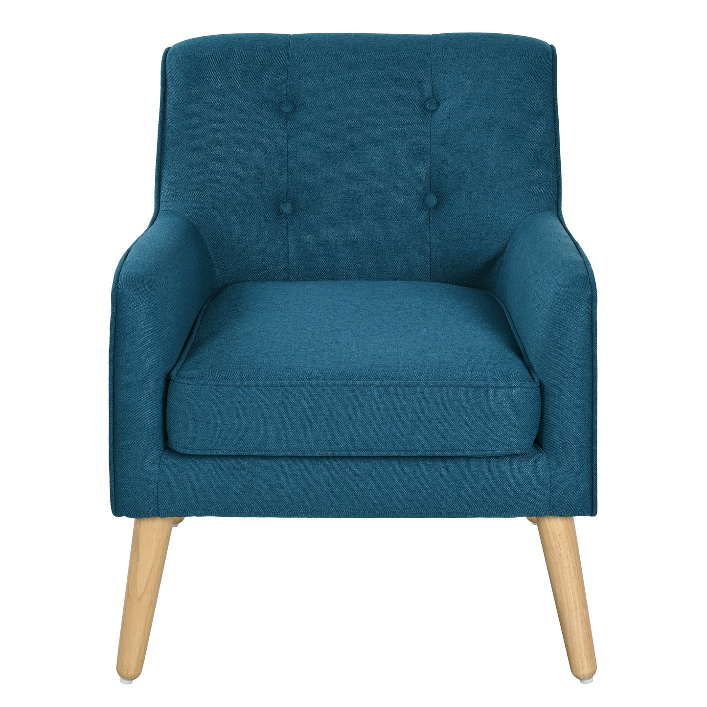 Mid-Century Modern Blue Accent Chair - Tufted Fabric with Wood Legs
