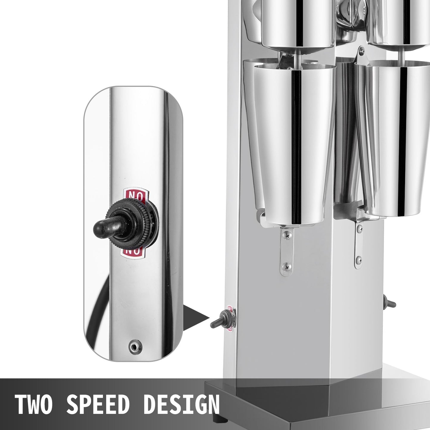 Stainless Steel Electric Milkshake Maker Kit - 180W, Double Head, 2 Speed, 800ml Cup, Silver