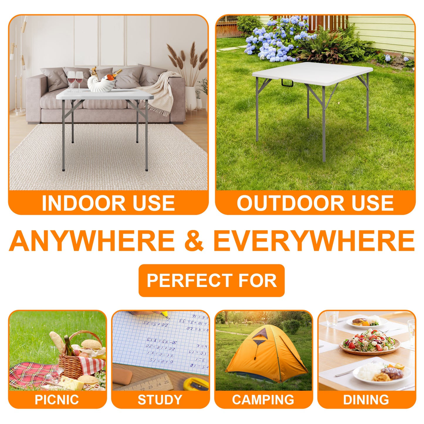 34-Inch Foldable Square Table - Portable Dining & Card Table