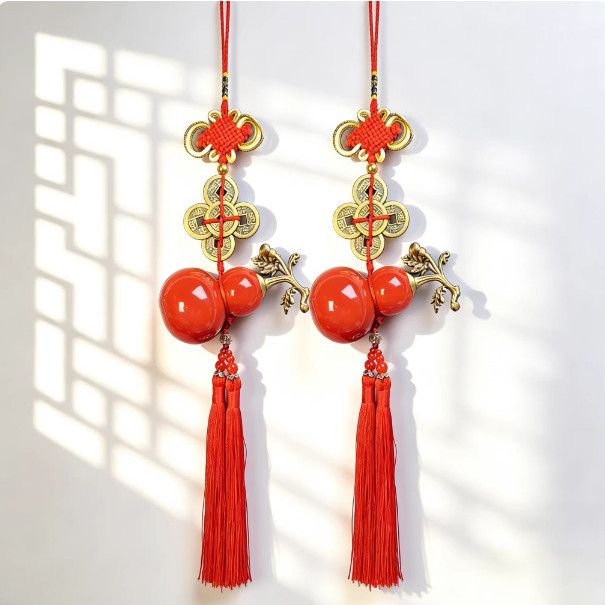 Copper Gourd Pendant Coin Necklace - Brass Tassel Gift for Elders & Home Decor