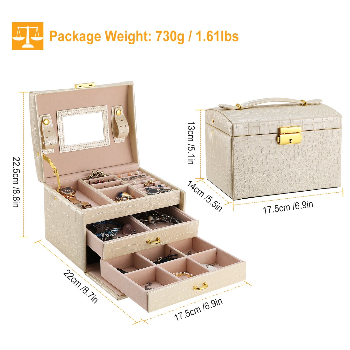 1Pc Jewelry Case Organizer 3-layer Lockable Travel Box PU Leather