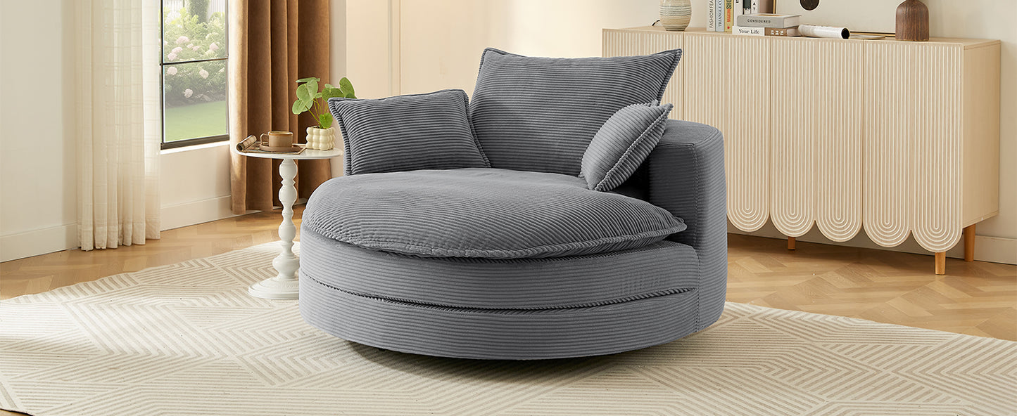 360° Swivel Barrel Chair with Dual-Layer Cushion - Grey