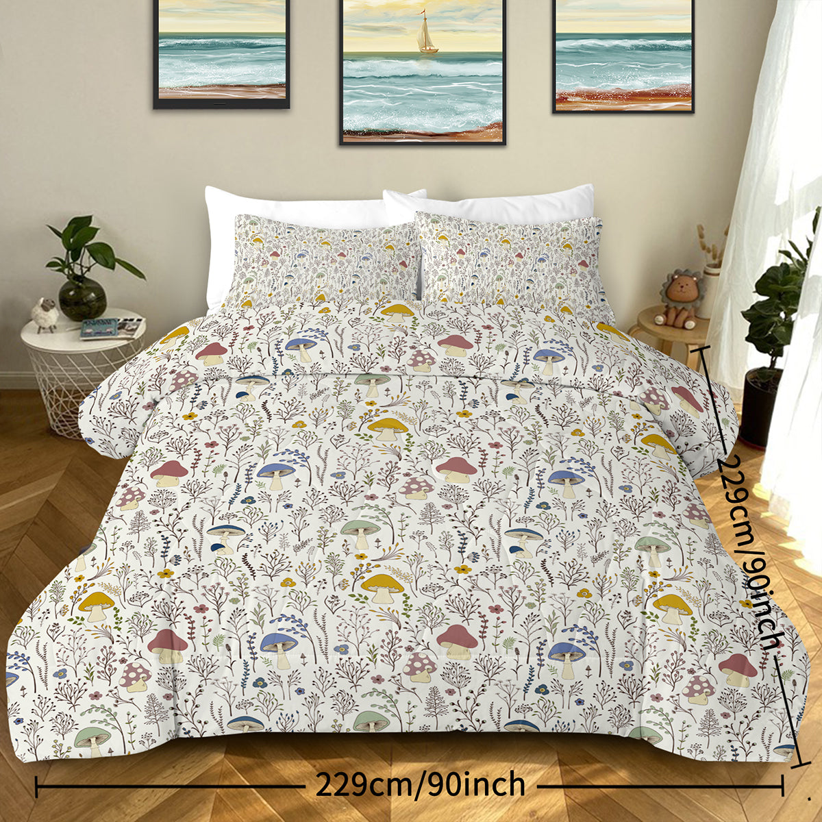 3-Piece Mushroom Comforter Set - Soft Microfiber Bedding