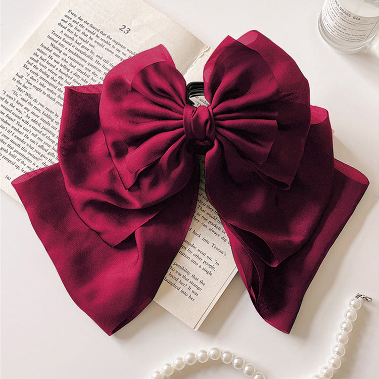 French Satin Multi-Layer Bow Hairpin - Elegant Hair Accessory