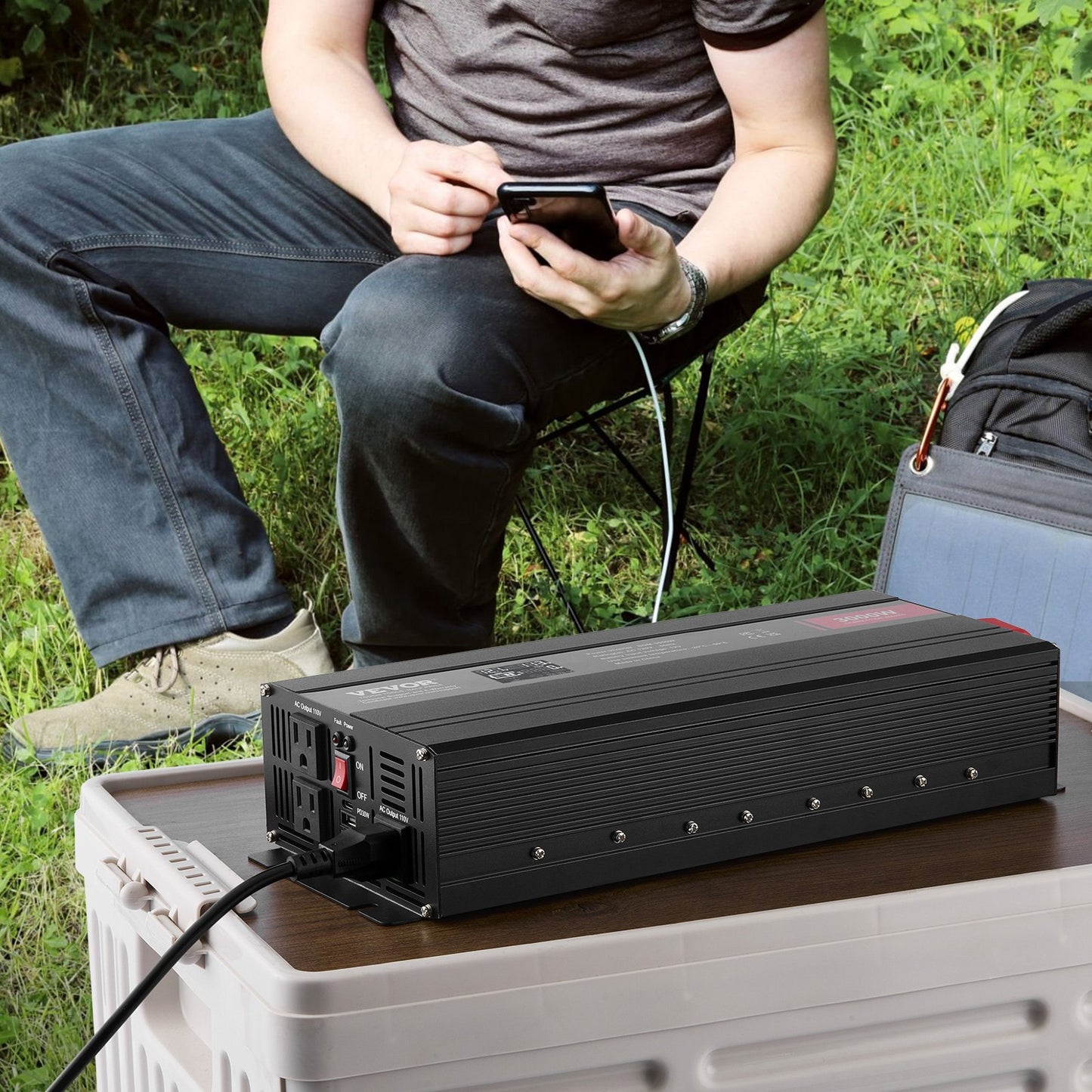 3000W Modified Sine Wave Power Inverter with 3 AC Outlets USB Type-C for Household Use
