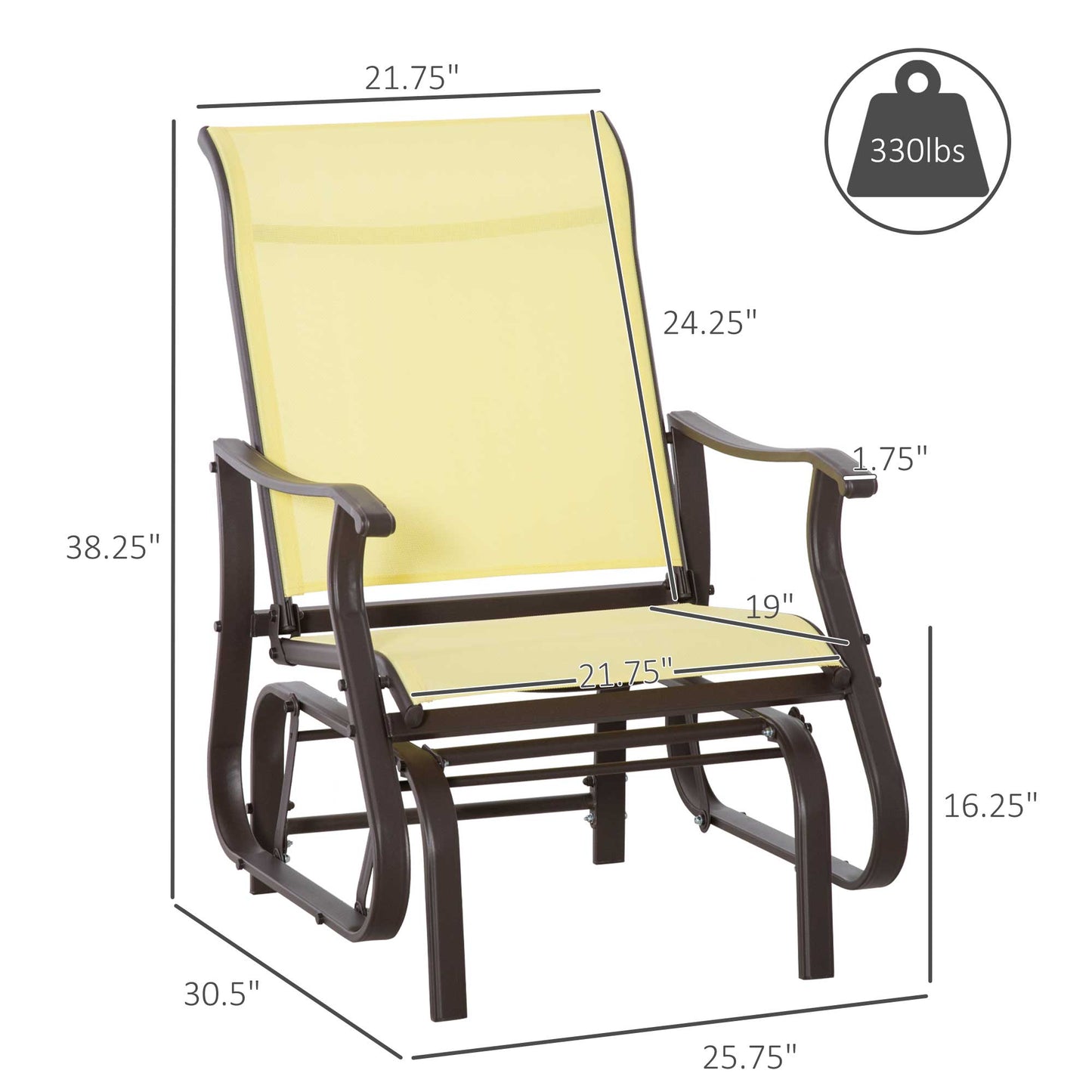 Outdoor Glider Chair with Steel Frame and Mesh - Beige