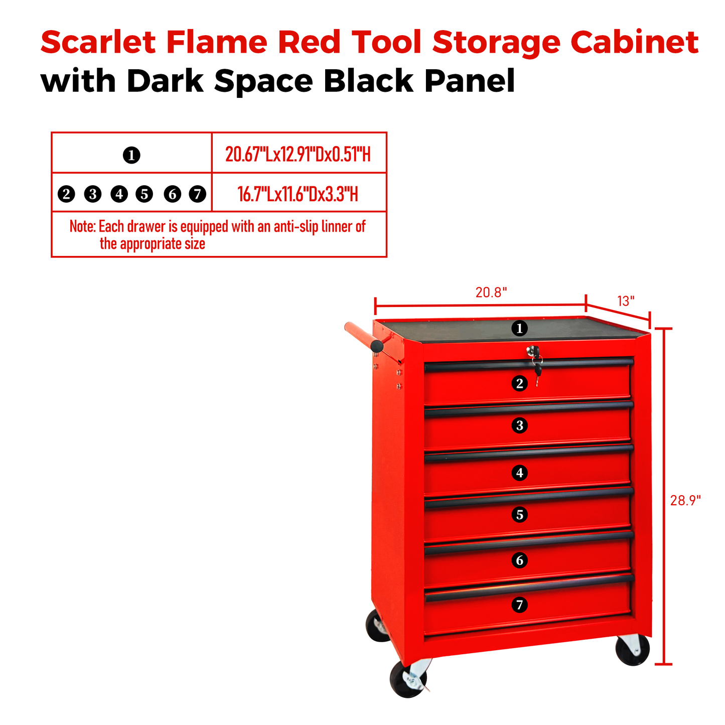 20-Inch Rolling Metal Tool Chest with 6 Drawers - Red
