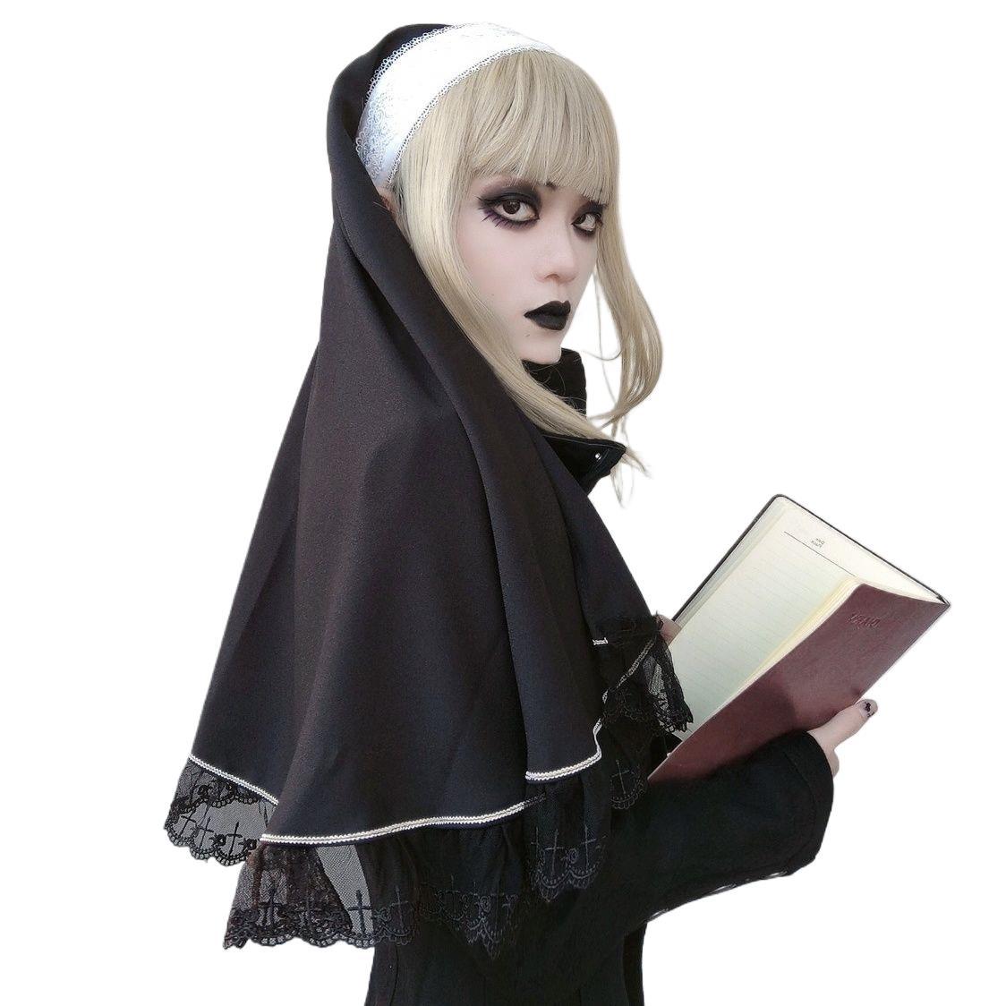 Gothic Nun Scarf Headband - Elastic Band Hair Accessory