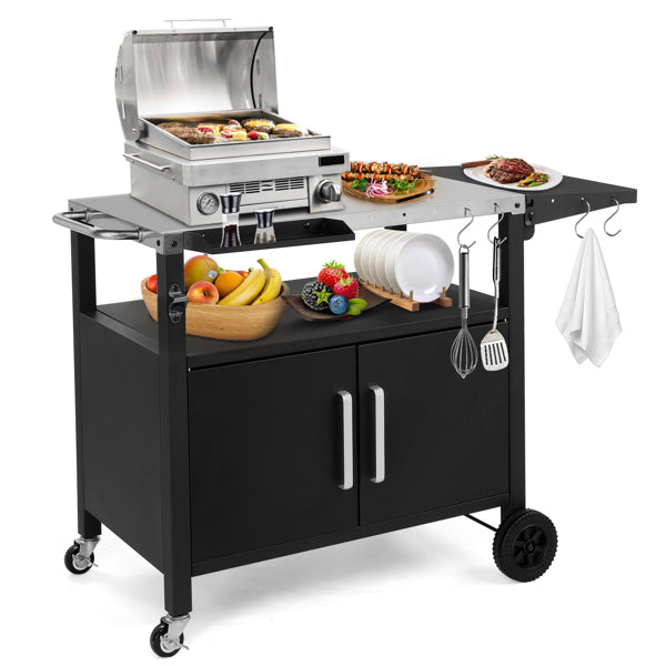 Outdoor Grill Cart with Storage and Wheels - Movable Kitchen Island for BBQ and Patio Dining