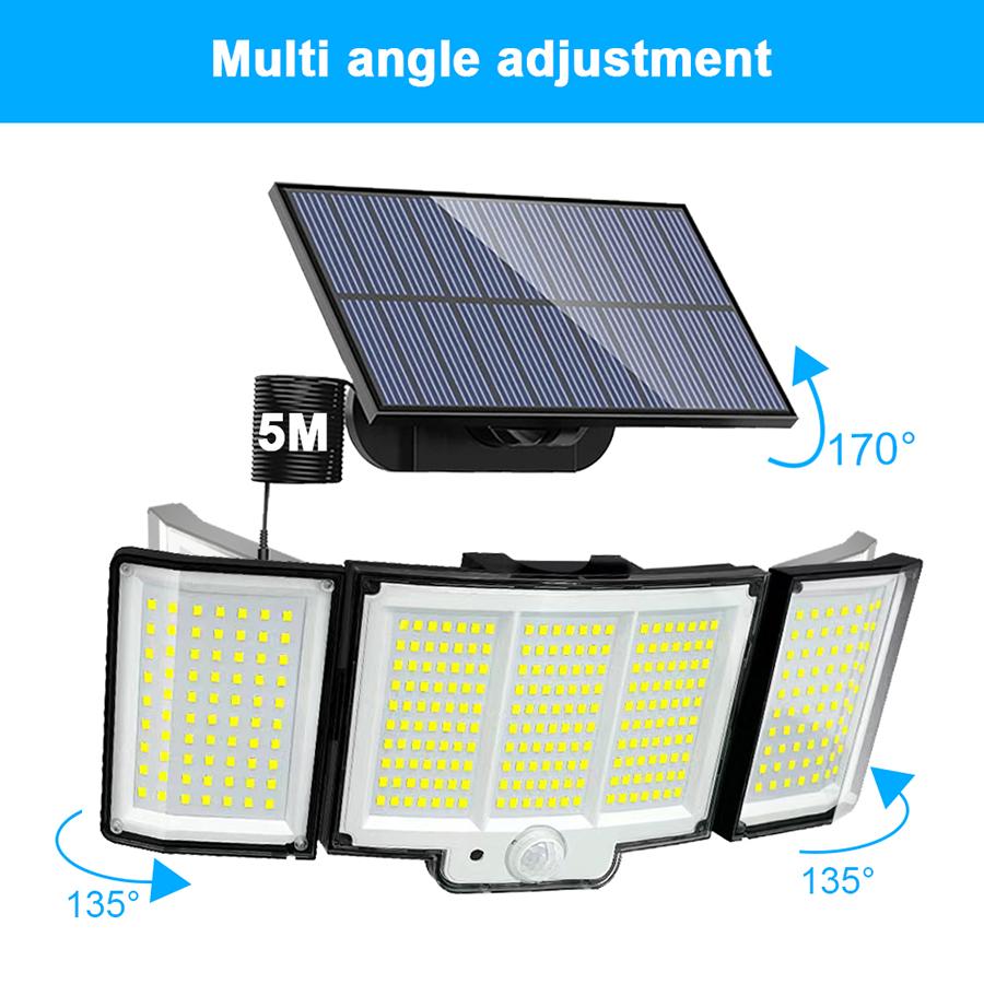 Outdoor Solar Motion Sensor Light 348 LEDs Waterproof 3-Head Security Lamp with Remote