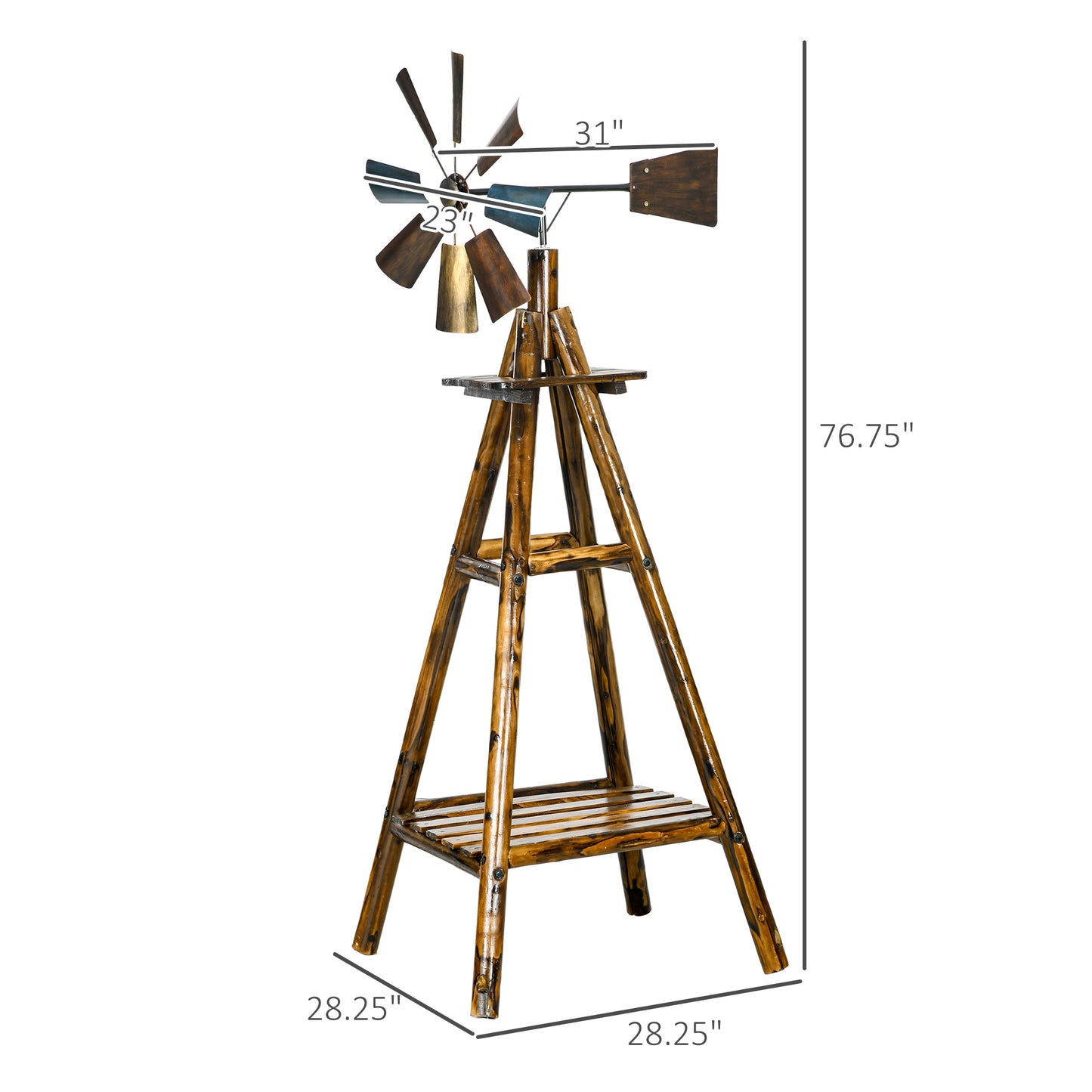 Weather Vane with Shelf - Carbonized Wood & Steel Windmill Head