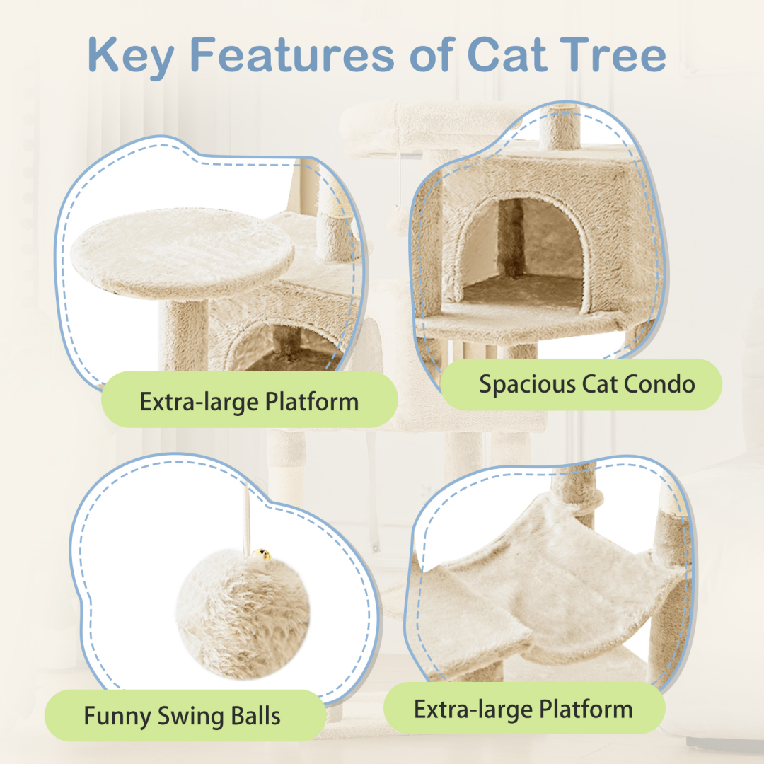 44-Inch Multi-Level Cat Tree Tower with Scratching Posts, Platforms & Hammock