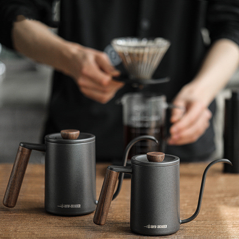 Handmade Coffee Maker with Solid Wood Handle - Planet Series Rushed Design