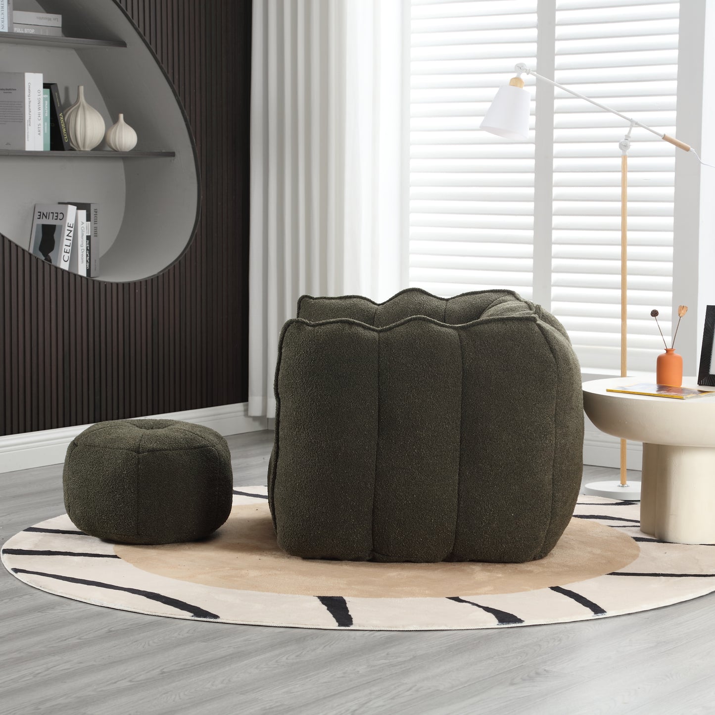 Soft Olive Green Bean Bag Chair with Foam Filler for Adults