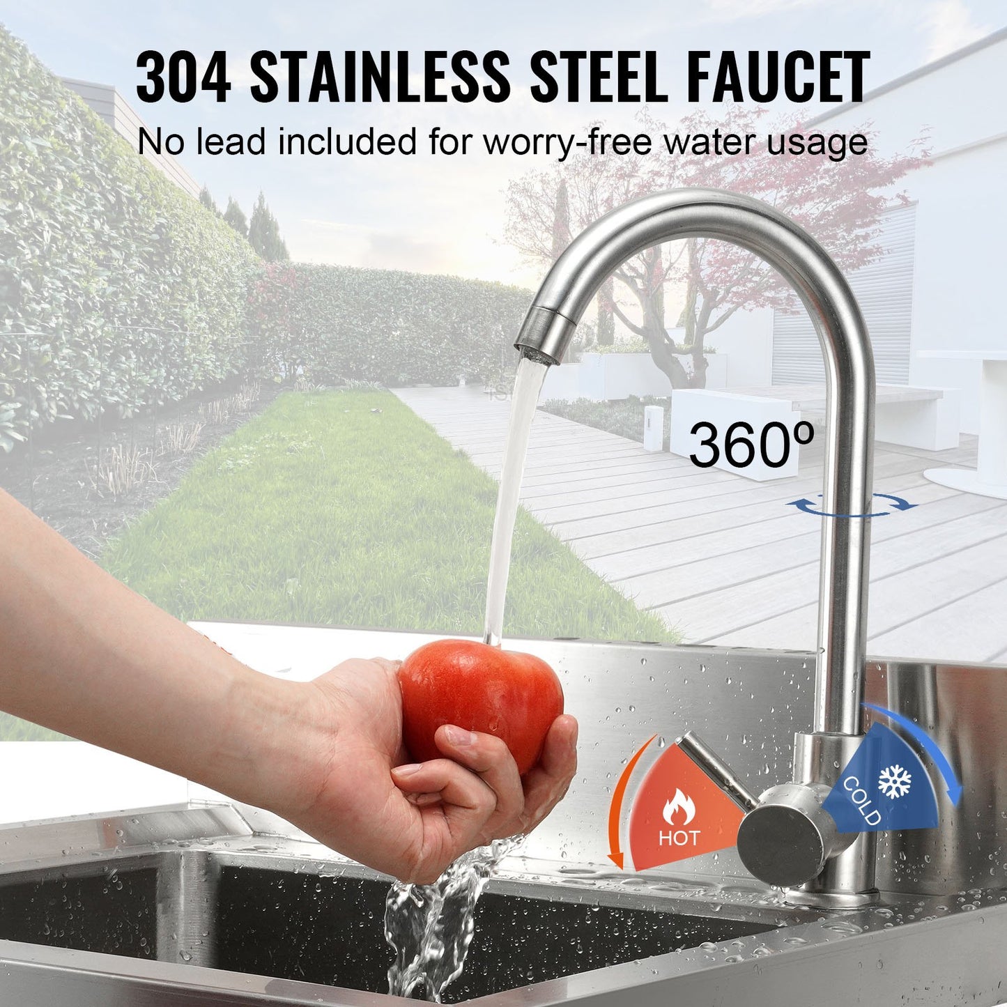 Stainless Steel Utility Sink with Faucet - 16 x 13 x 8.7 In