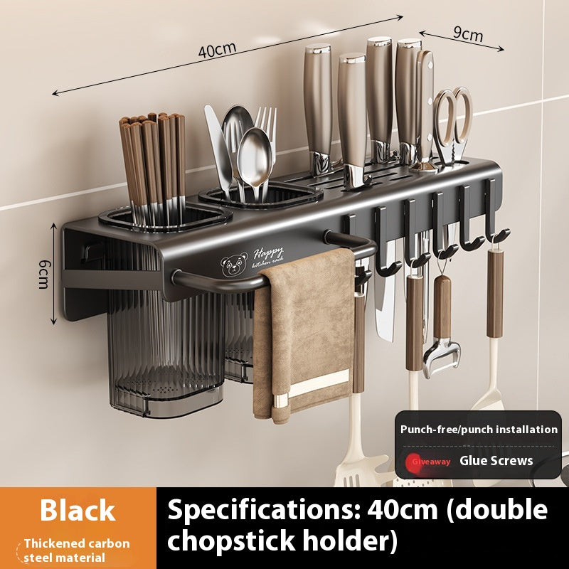 Multi-functional Kitchen Knife Rack Holder Punch-free Wall Mount Organizer