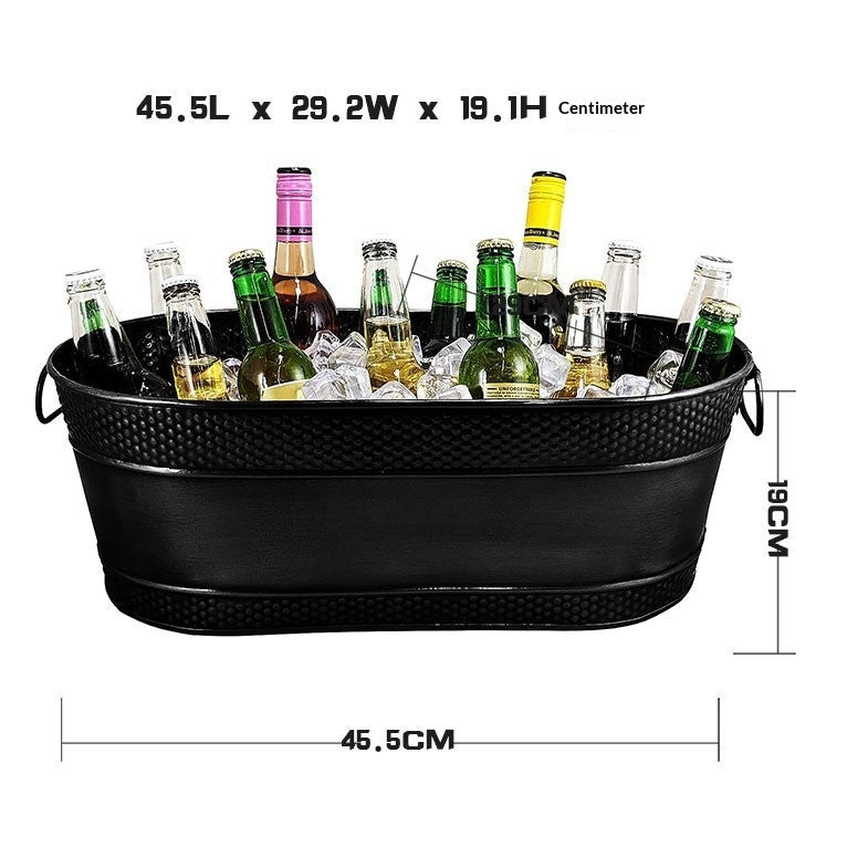 Oval-Shaped Galvanized Metal Ice Basin with Side Handles - Home Storage