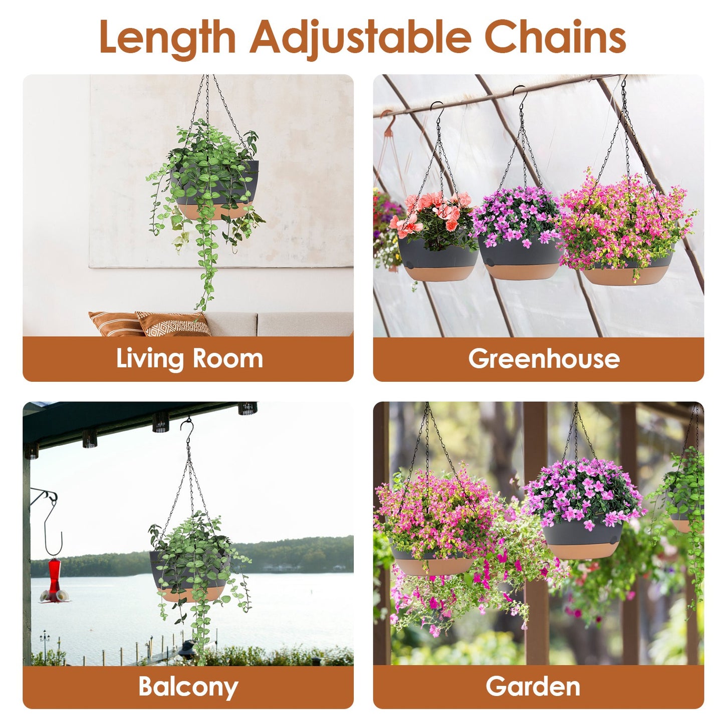 4Pcs Hanging Planters with Drainage Holes & Removable Water Trays - Indoor & Outdoor