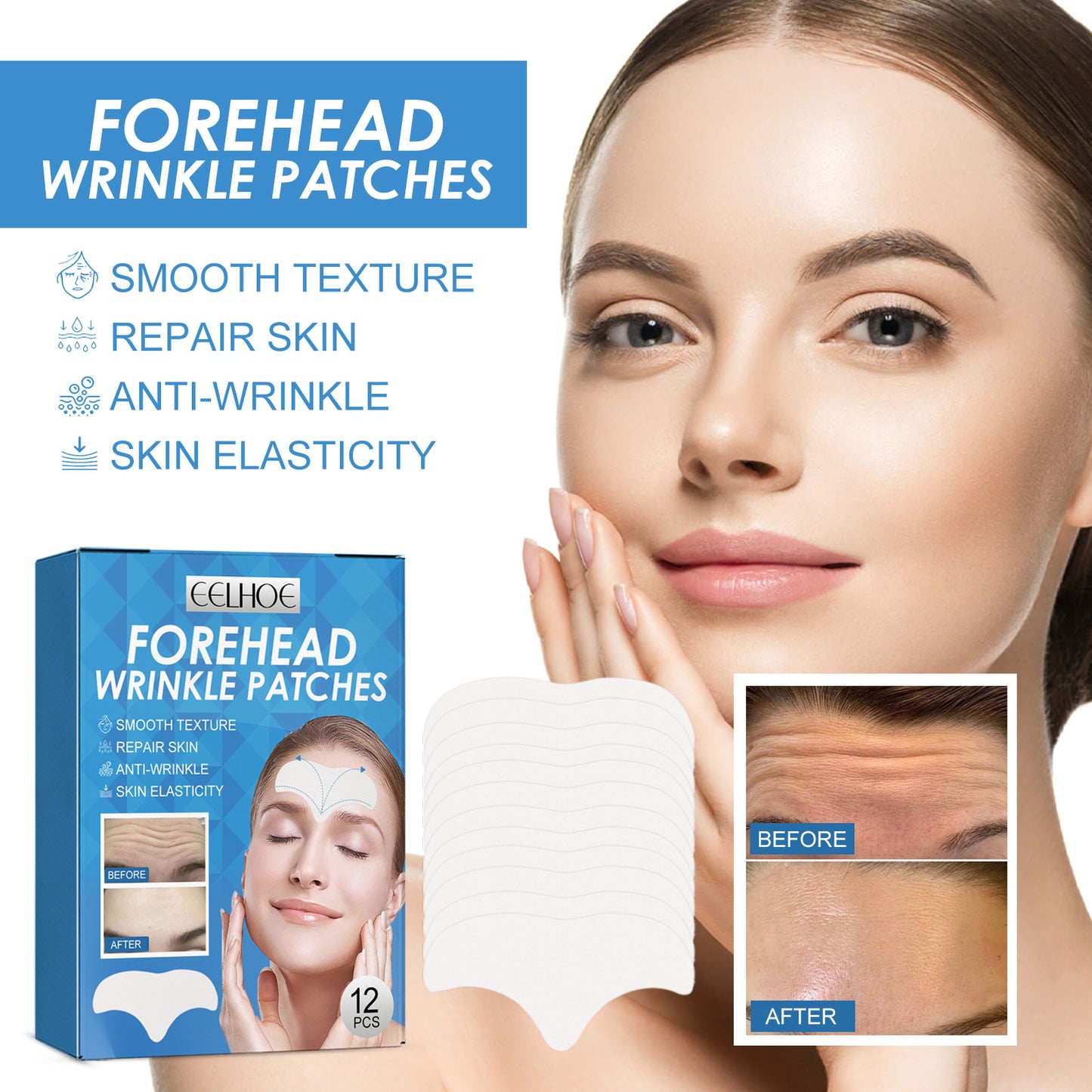Forehead Wrinkle Smoothing Patch with Collagen, Aloe Vera & Glycerin
