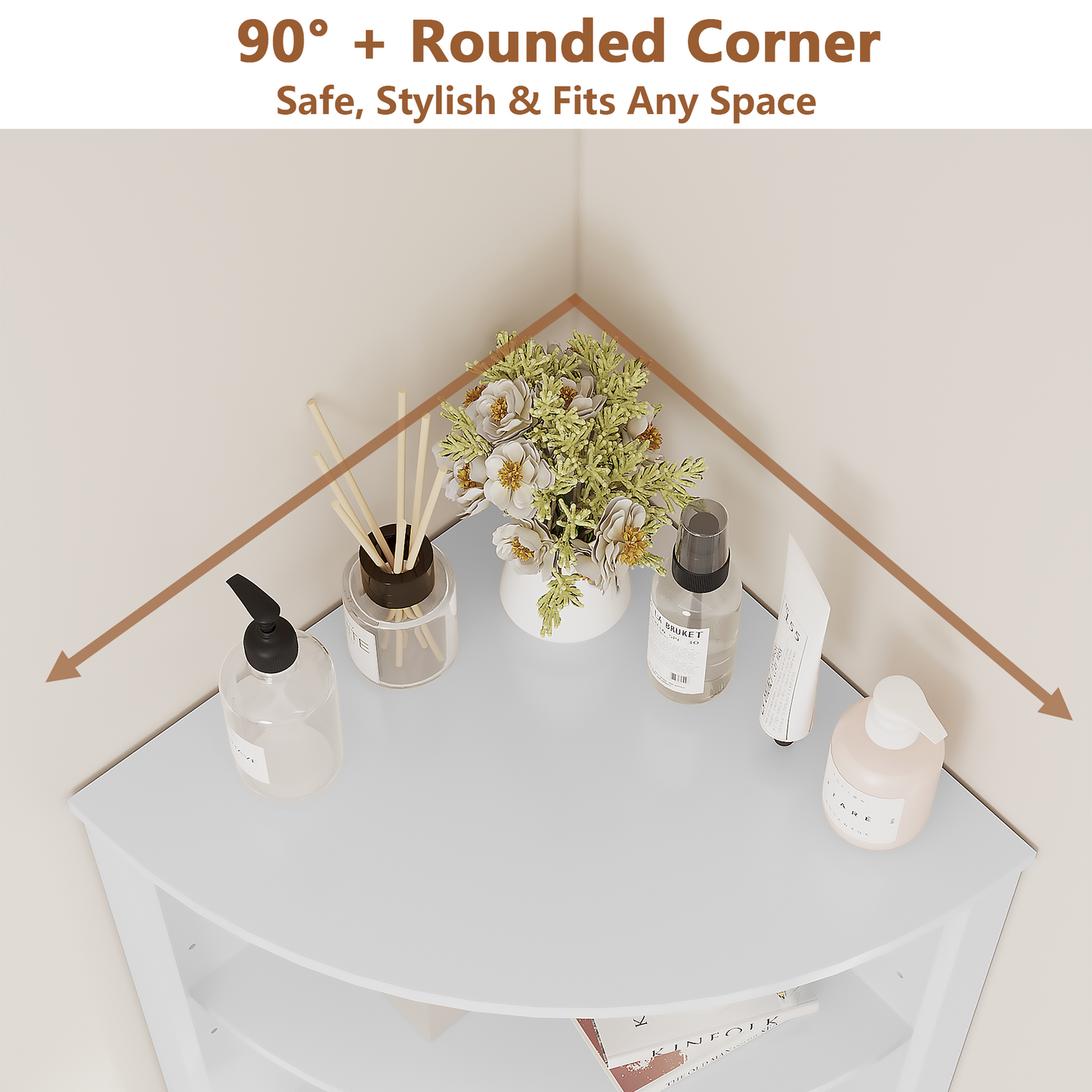 67" Tall Corner Cabinet with 2 Doors and Adjustable Shelves - White
