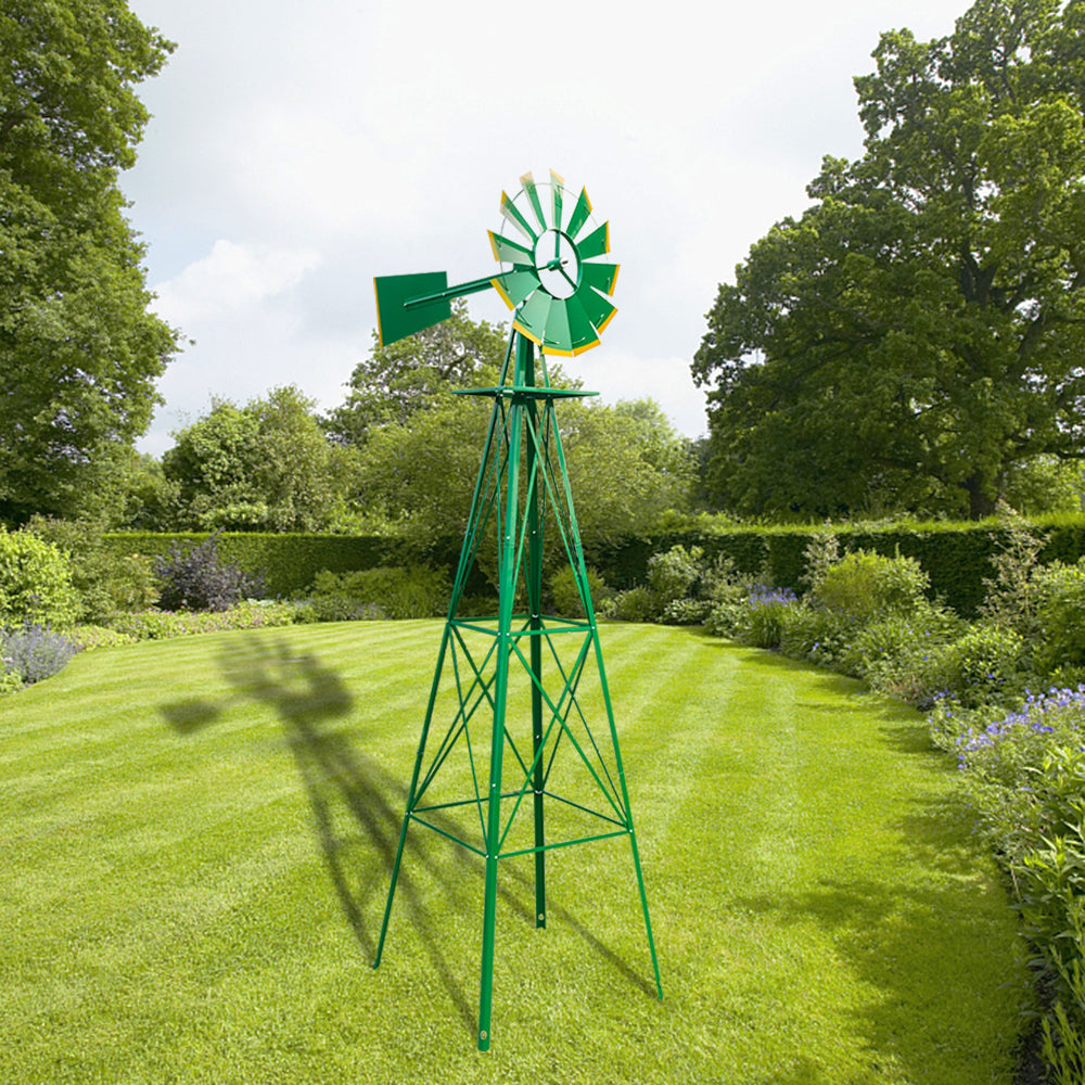 8FT Weather-Resistant Garden Windmill with Steel Frame for Lawn Decor