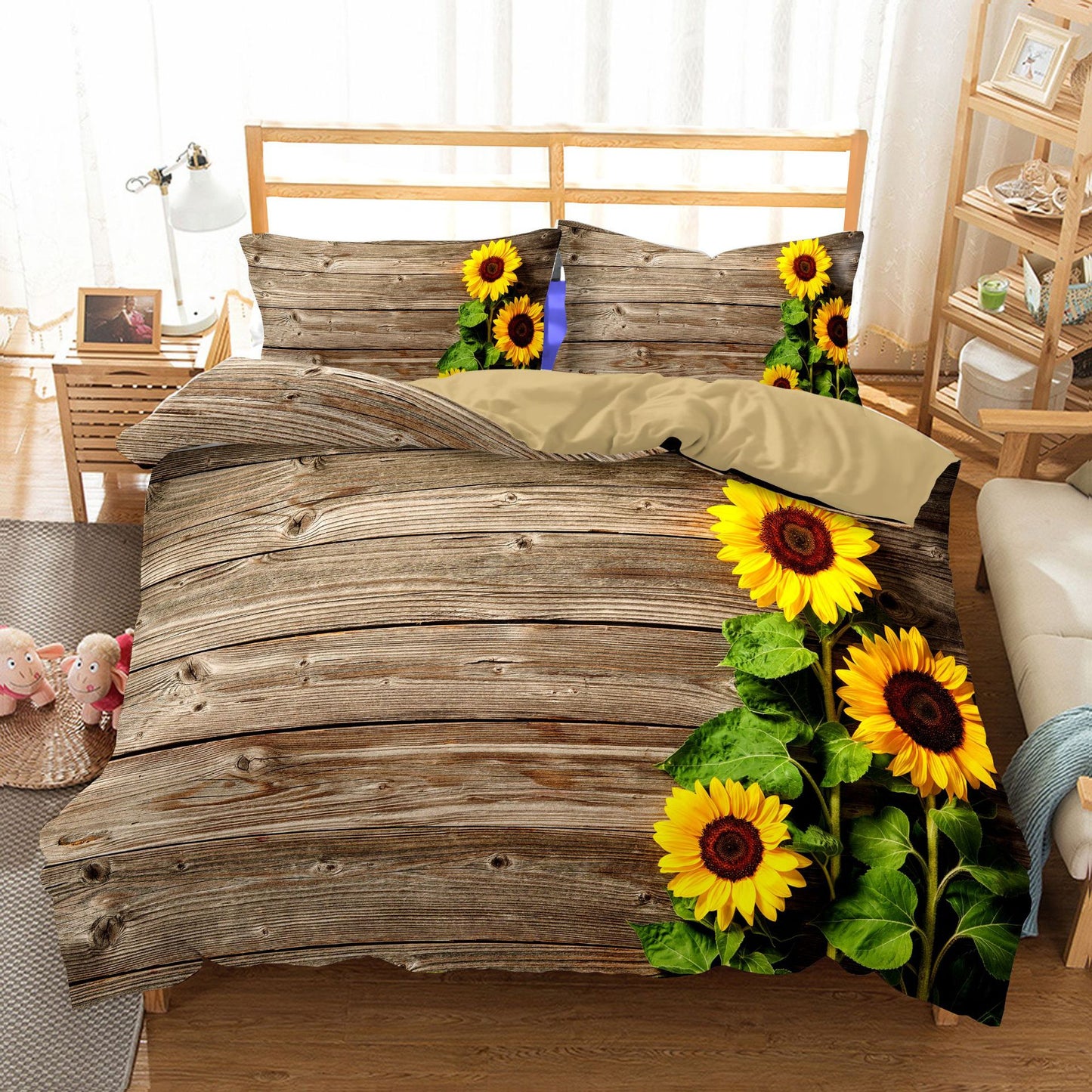 Three-Piece Sunflower Quilt Cover Set - 200x230cm Bedding Home Textile