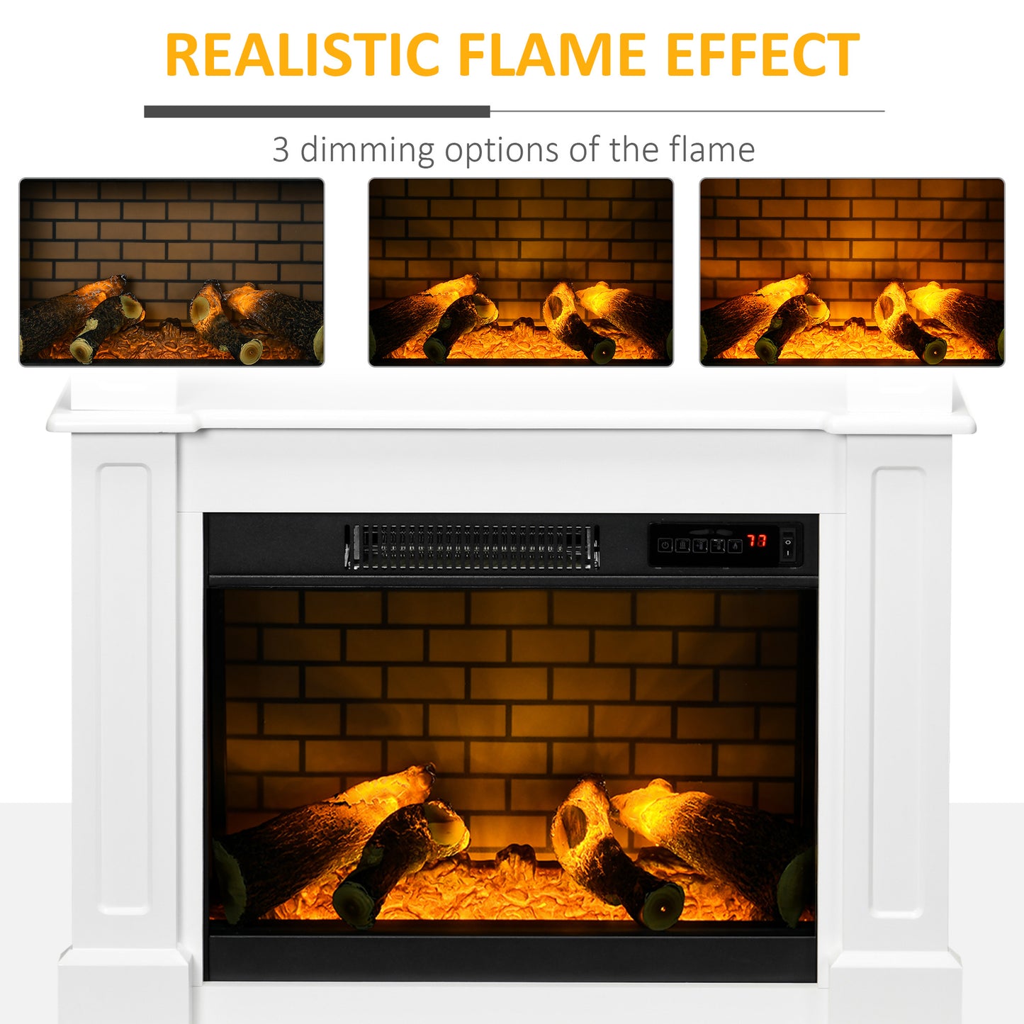 32-Inch Freestanding Electric Fireplace with LED Flame & Remote, White