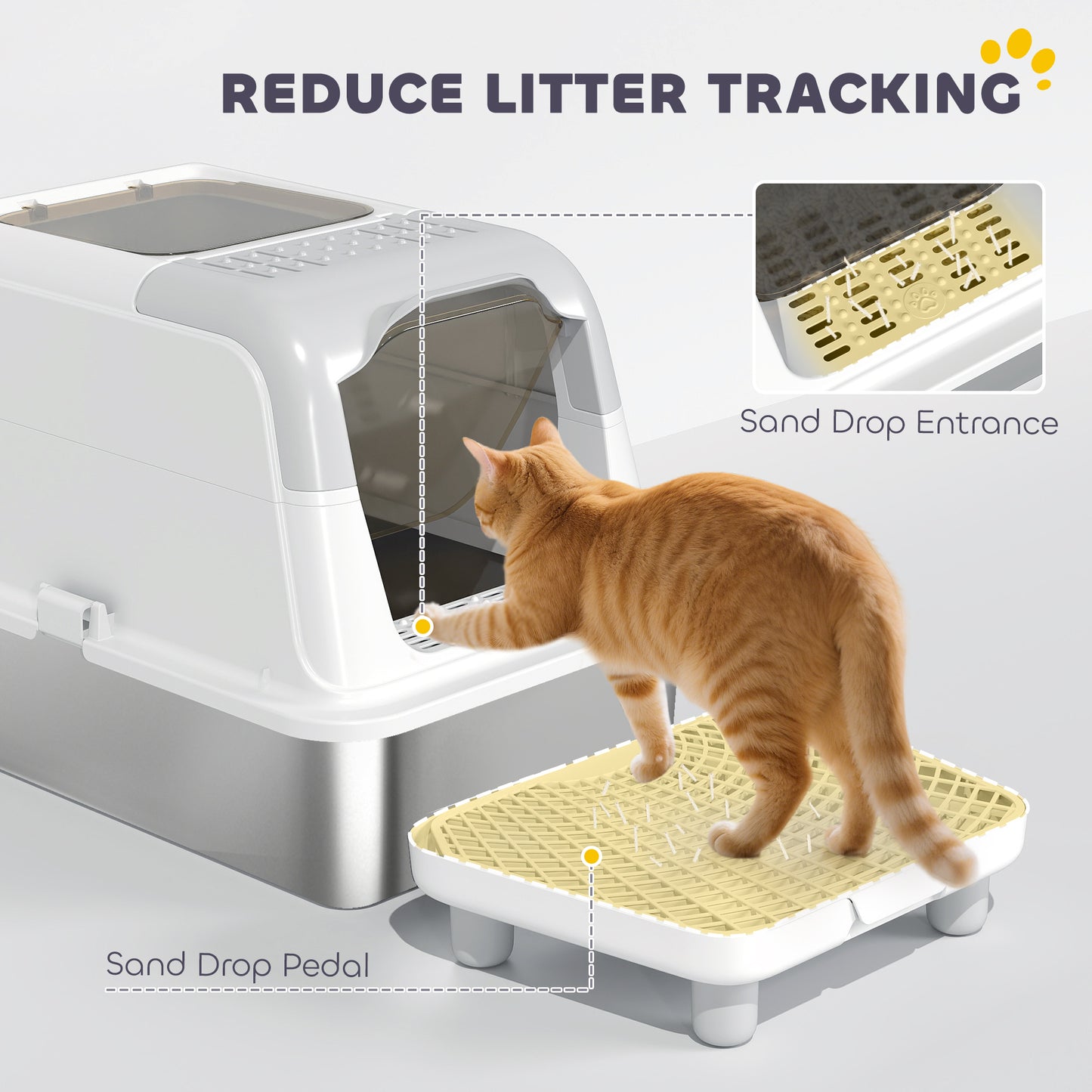 Enclosed Stainless Steel Cat Litter Box with Scoop & Pedal - Large White