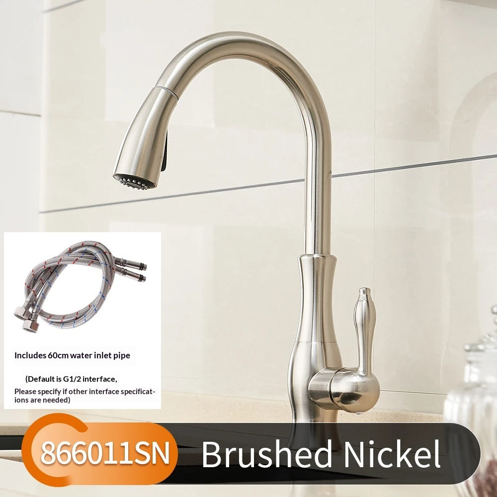 Kitchen Sink Hot and Cold Water Faucet Copper Finish with Inlet Pipe