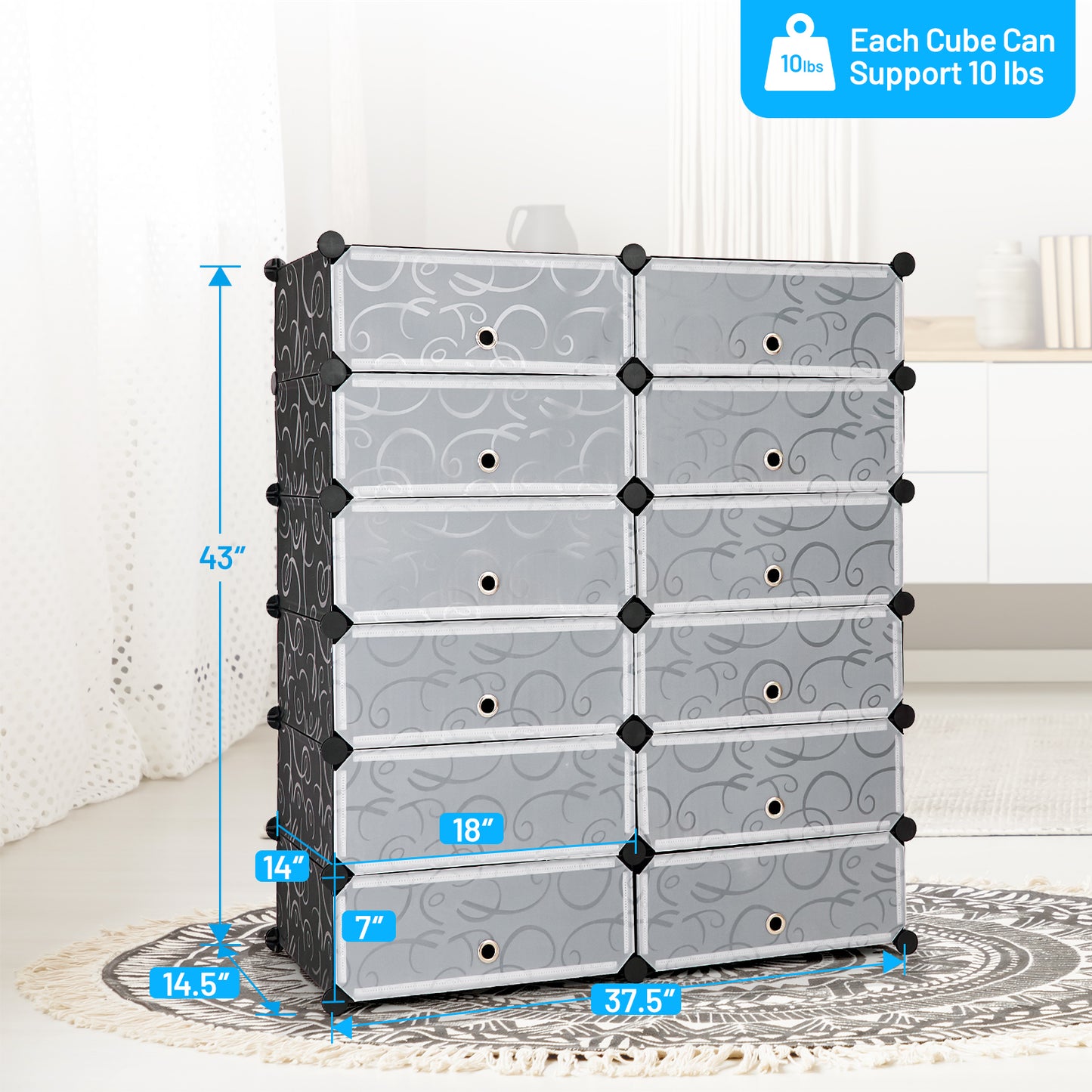 12-Cube Portable Plastic Shoe Rack with Transparent Doors