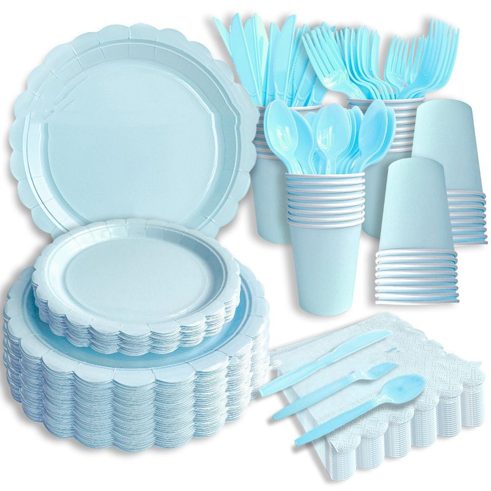 Disposable Party Tableware Set with Lace Accents for Birthdays - 175 Pieces