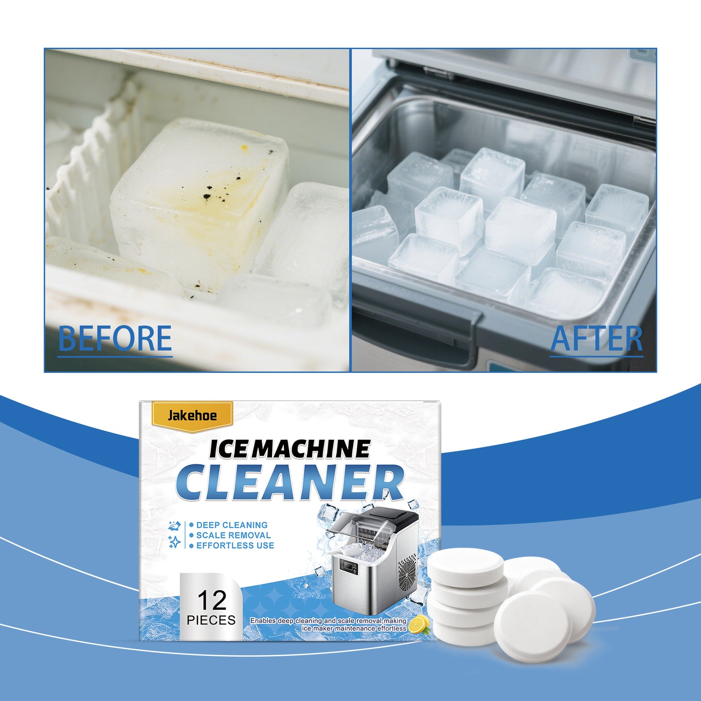 Ice Maker Cleaning Sheets 12 Pack - Food-Grade Descaler & Odor Remover