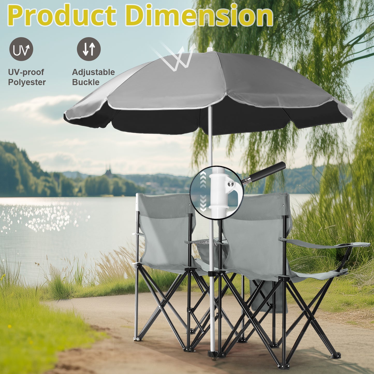Portable Outdoor 2-Seat Folding Fishing Chair with Umbrella