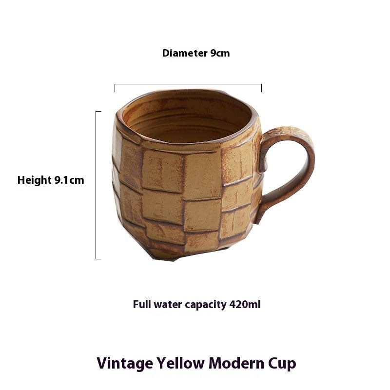 Retro Style Large Coffee Cup - 420ml Milk Breakfast Mug in White or Yellow