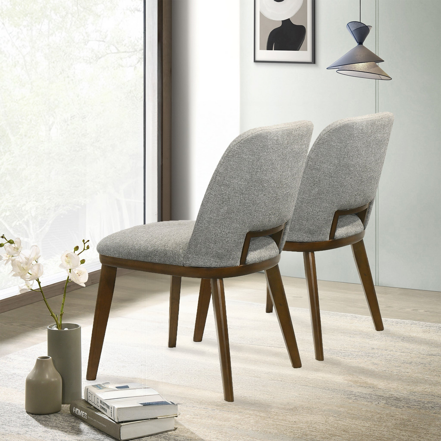 Blake Mid-Century Modern Light Grey Fabric Dining Chair Set Of 2 With