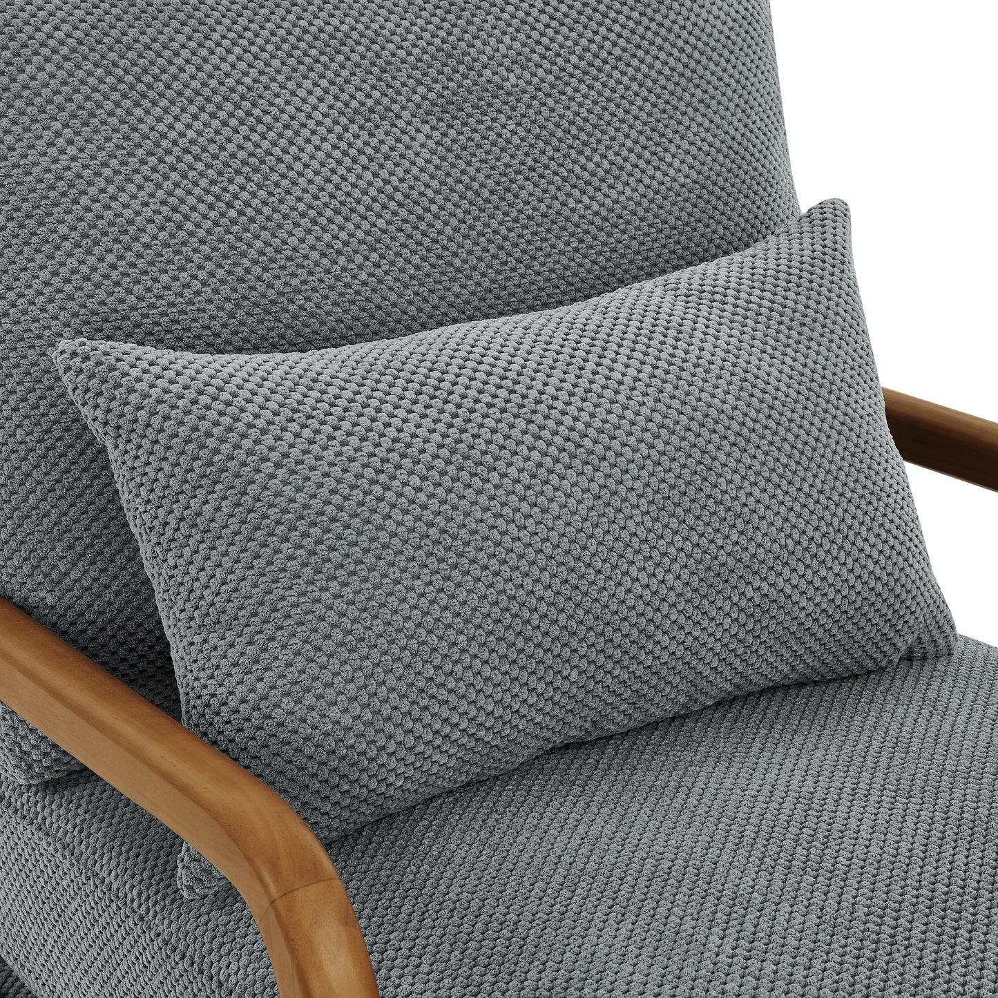 Mid-Century Modern Wooden Lounge Chair - Light Gray Upholstery