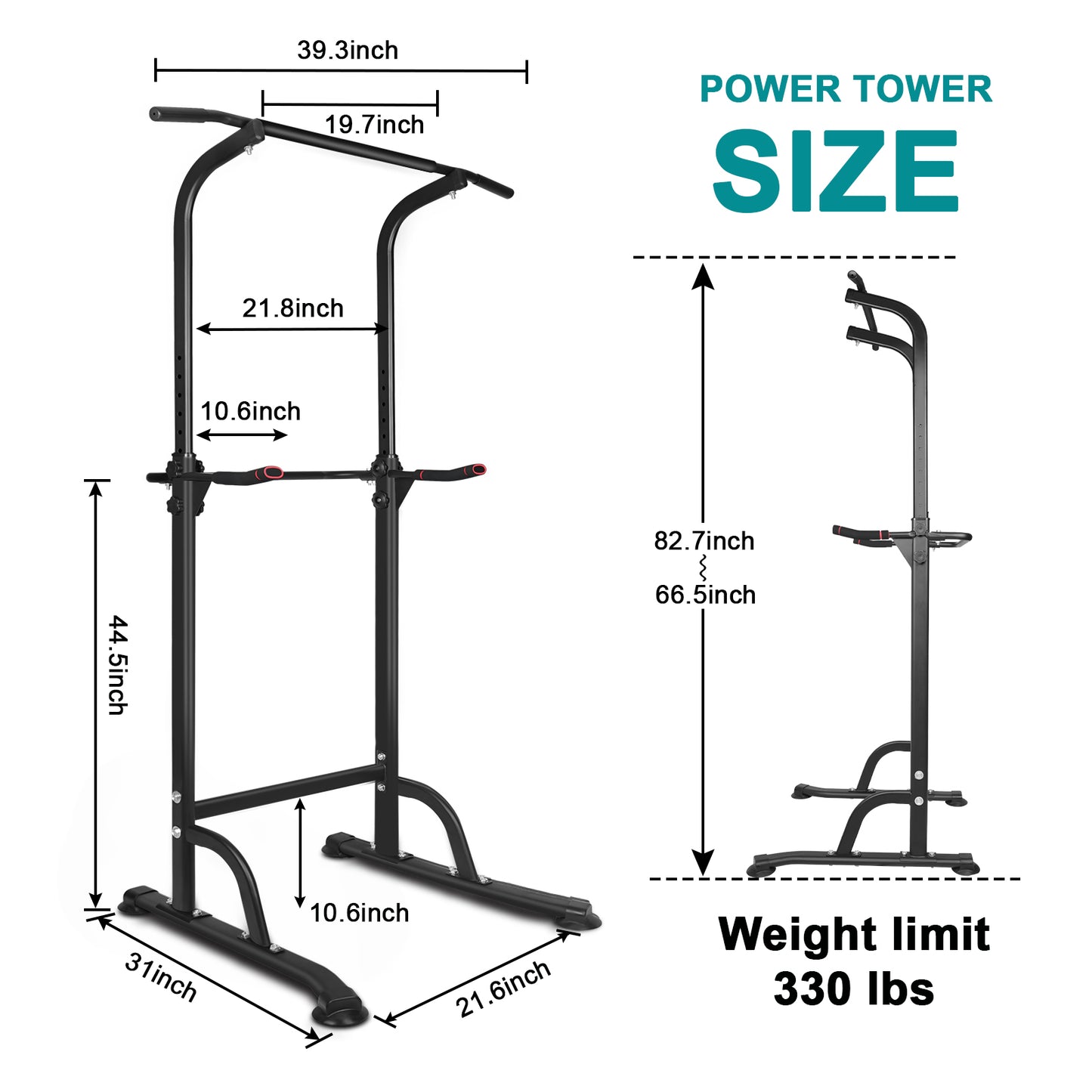 Adjustable Height Power Tower Dip Station - Heavy Duty Fitness Equipment